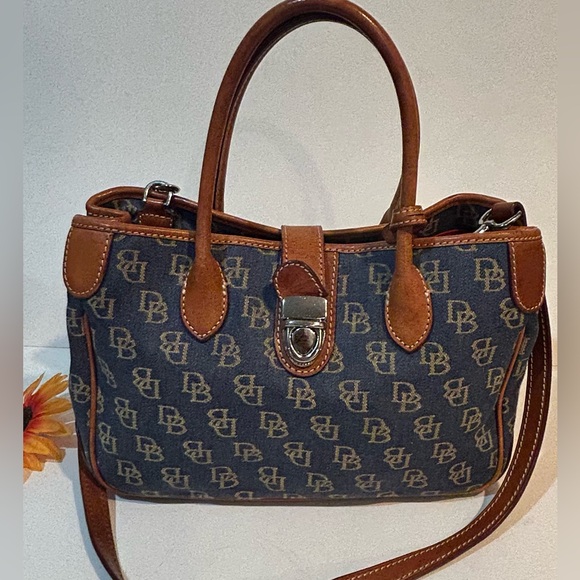 Dooney & Bourke DB Logo Denim Satchel Crossbody Bag Authentic - Picture 2 of 11